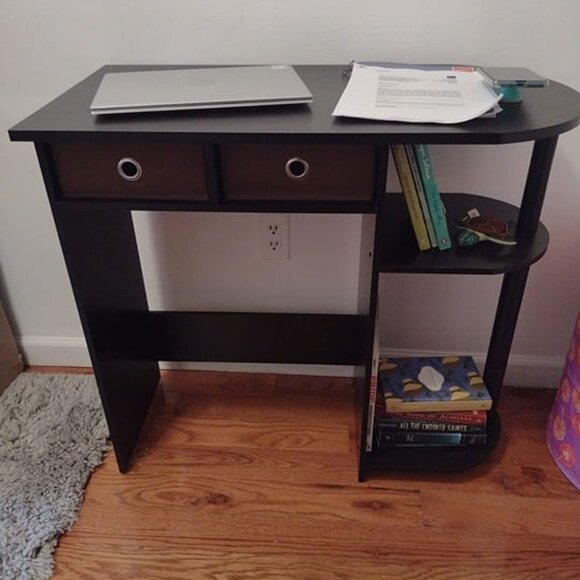 New Home Laptop Notebook Computer Desk/Table with 2 Drawer Bins,Black/Dark Brown - Picture 2 of 6